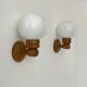 Pair of vintage wall lights, pine and opaline glass, France, 1980