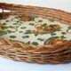 Large wicker and wood serving tray, vintage from the 1960s