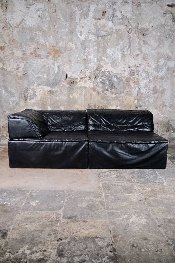 Canapé en cuir noir Player par Hans Hopfer pour Roche Bobois, 1972