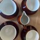 Set of 4 large cups + saucers + milk jug