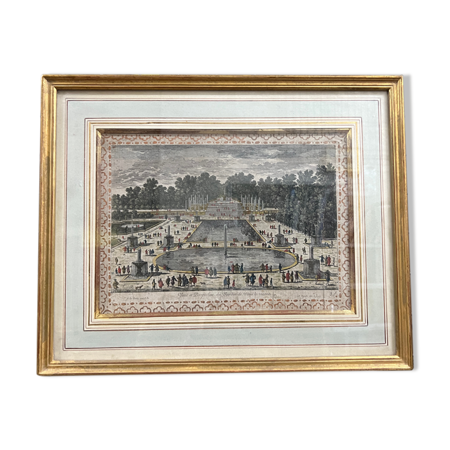 Antique engraving gilded outline XVIIth view Saint-Germain-en Laye