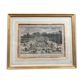 Gravure ancienne contour doré XVIIème vue Saint-Germain-en Laye