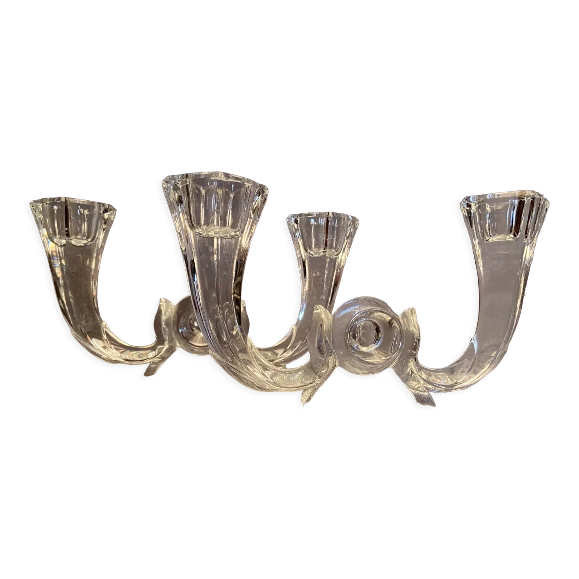 Pair of Val Saint Lambert crystal table end candlesticks