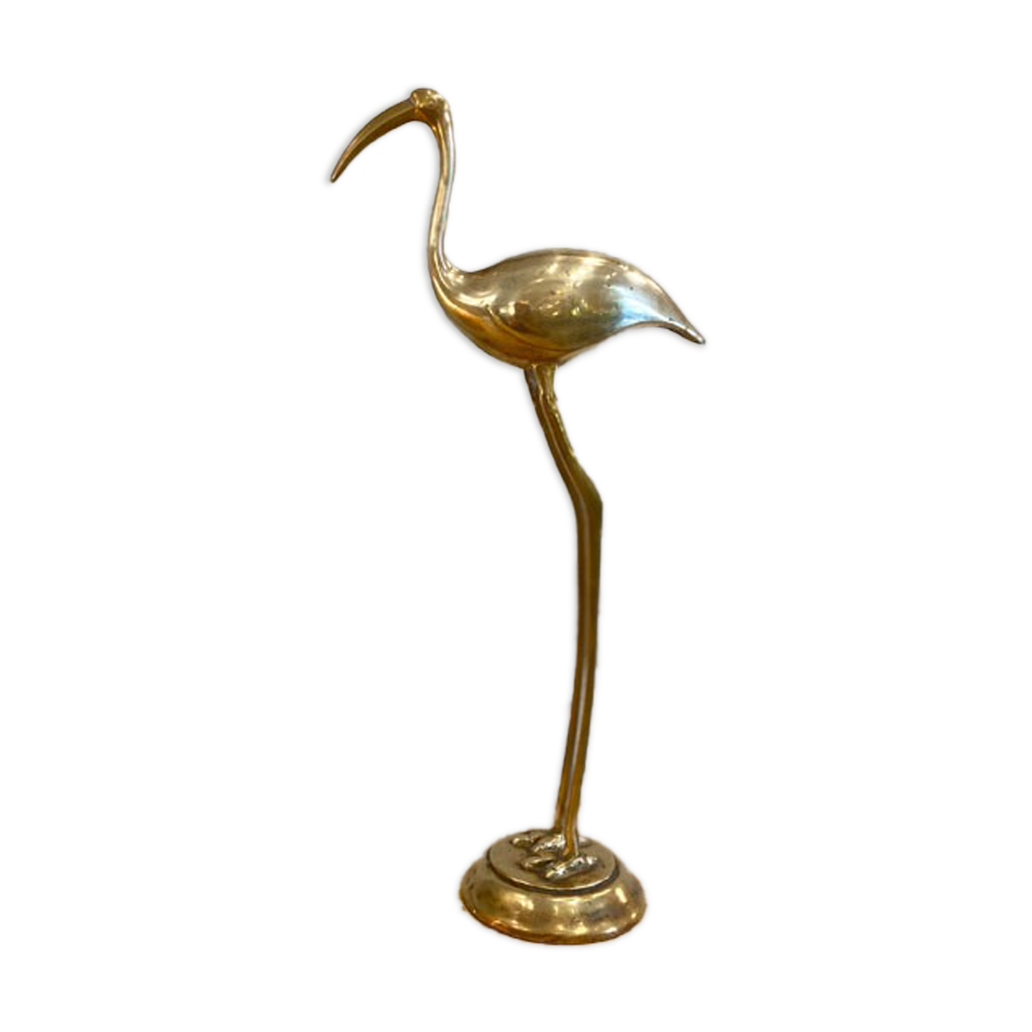Ibis or heron in gilded brass