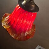 lamp1900 brass base cast iron very heavy, tulip red painted and gold