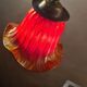 Lampe1900 laiton socle fonte tres lourd , tulipe rouge peint et or