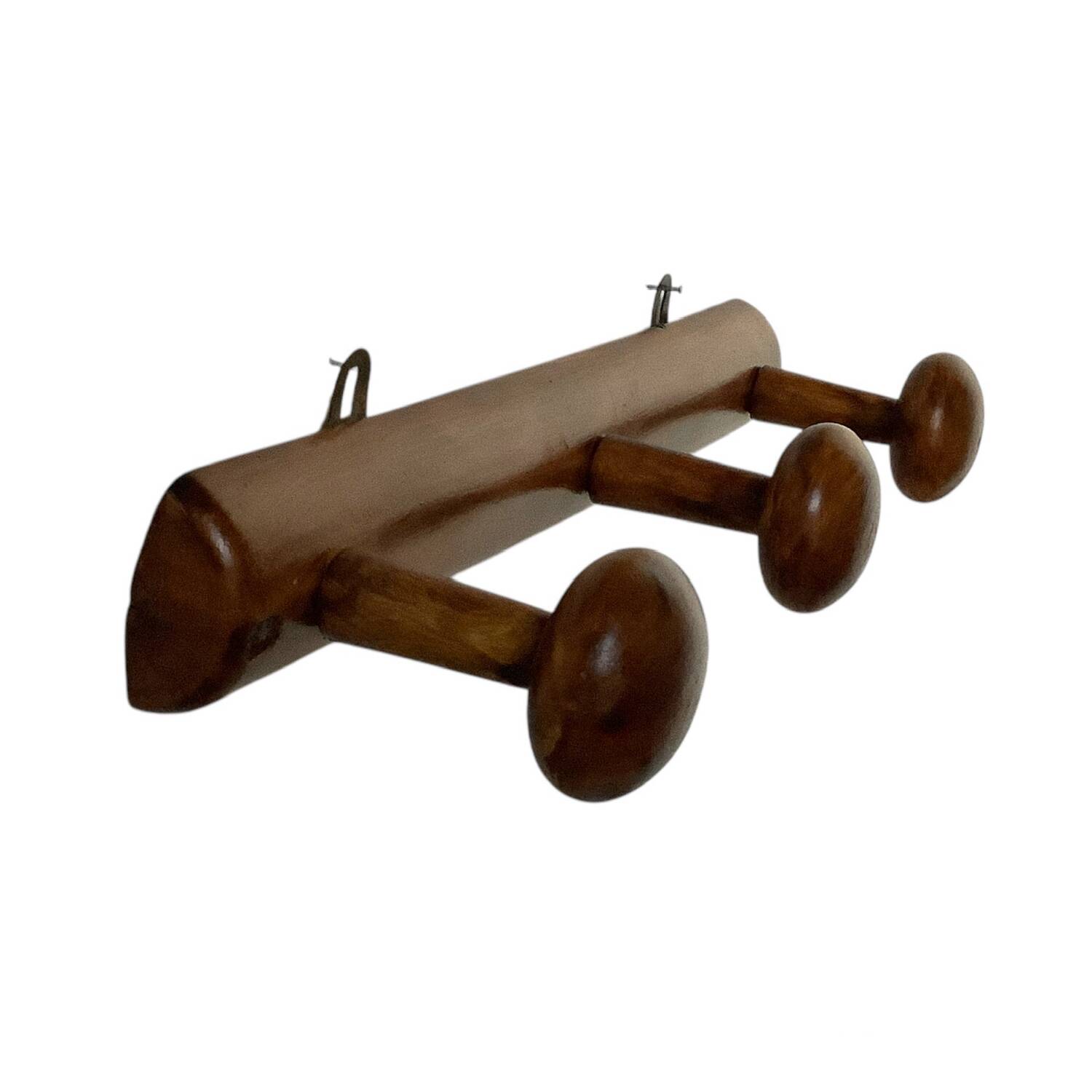 Vintage wooden coat rack with 3 hooks