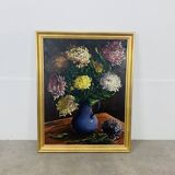Tableau nature morte bouquet de fleurs, cadre doré