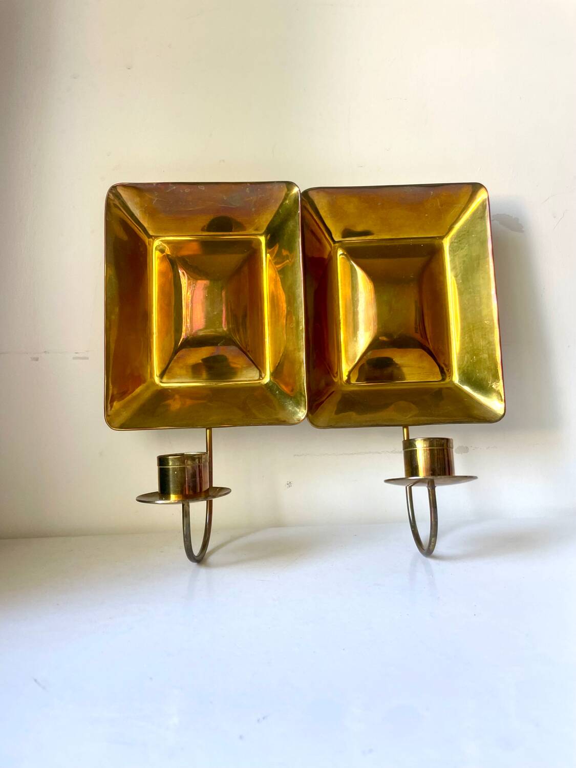 Pair Vintage Brass Wall Candle holder  Sconce  height 24 cm