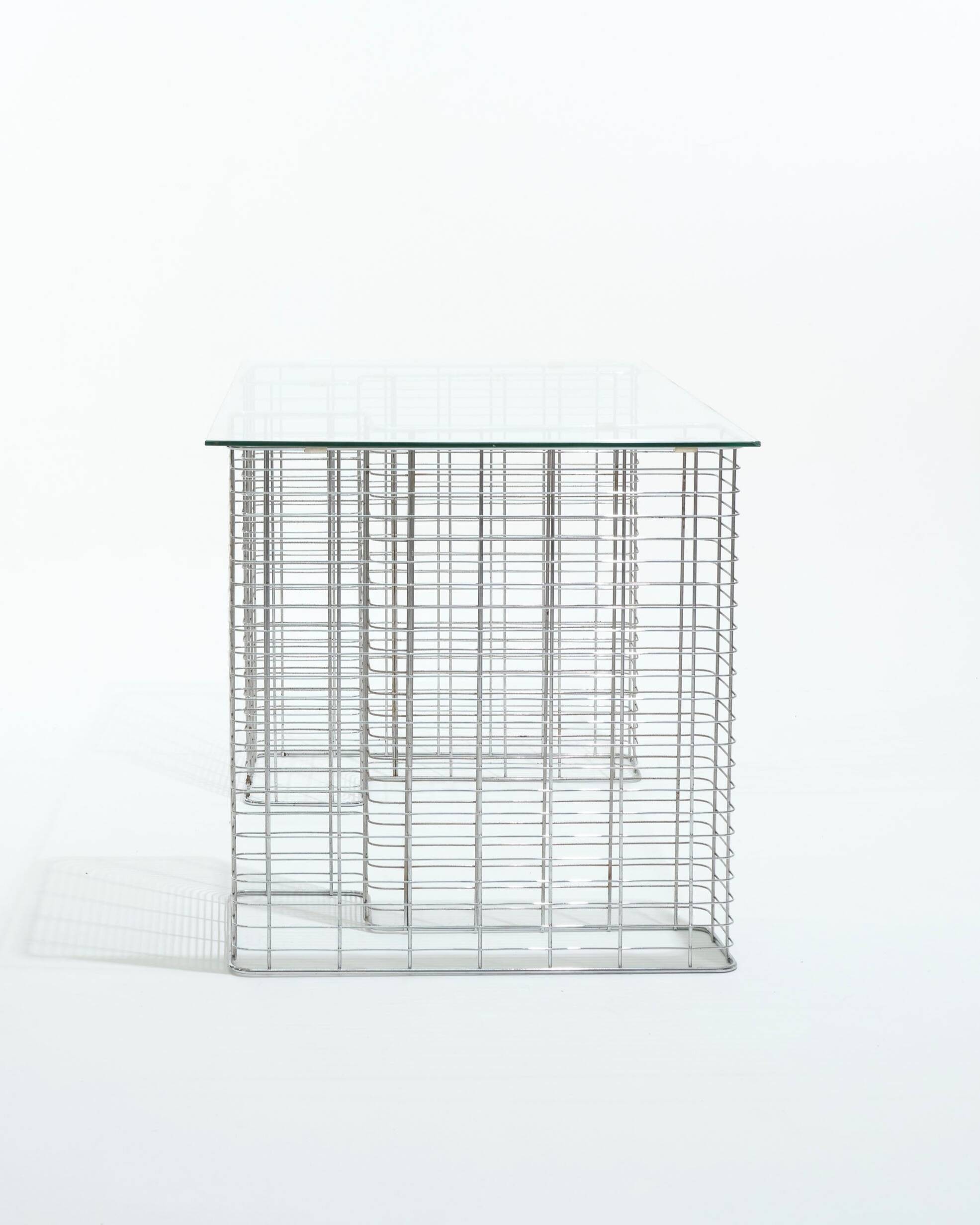 Wire glass and metal desk, terence conran, 1980s