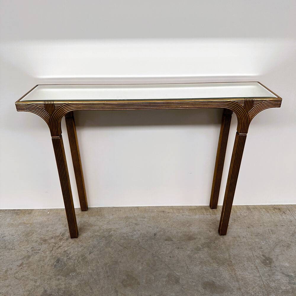 Vintage Deknudt gilt console table with beveled mirror top, Belgium, 1980s