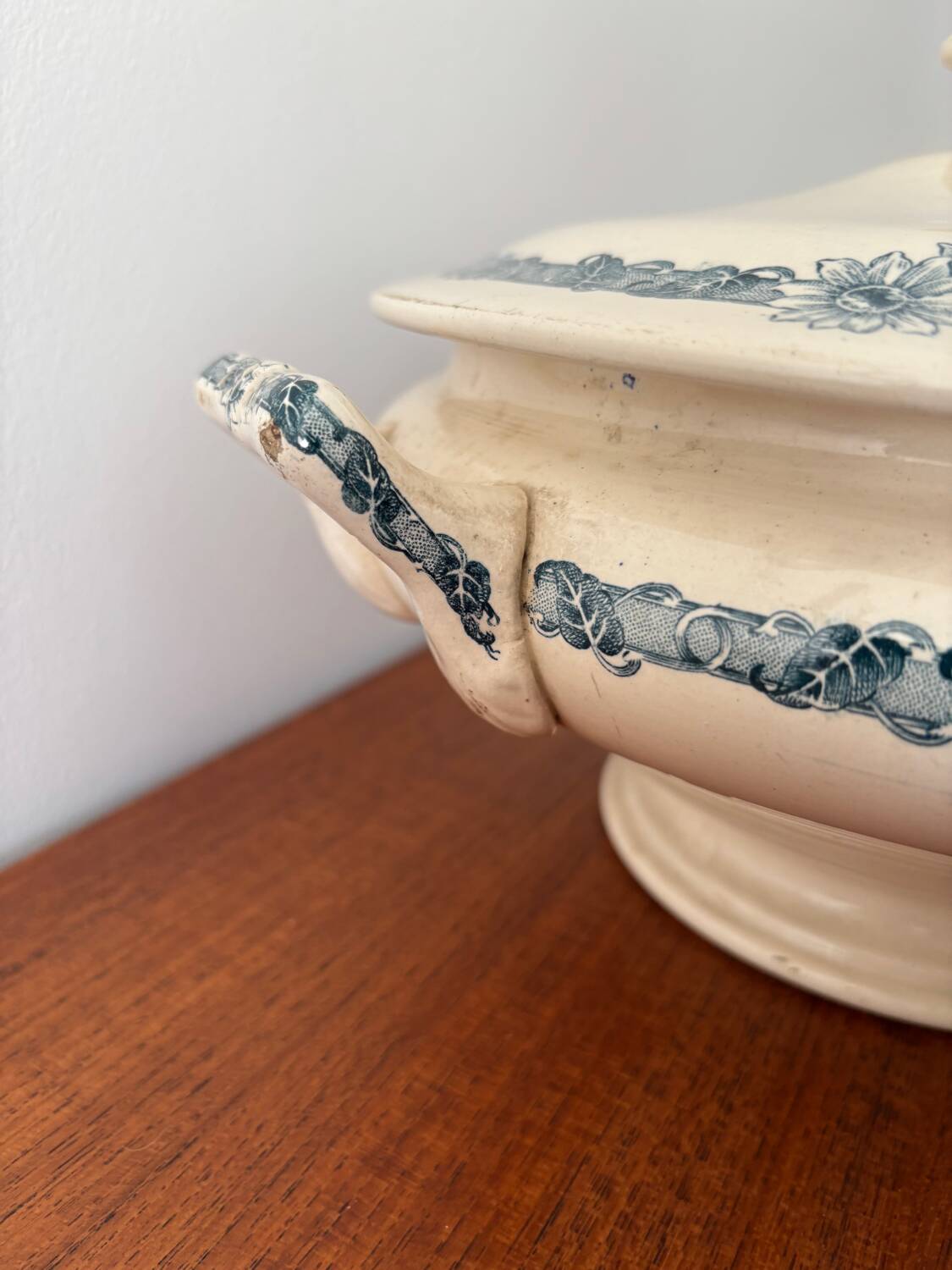 Blue ironstone soup tureen Longchamp model Denise