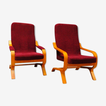 Pair of modern teak armchairs