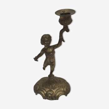 Old cherub brass candle holder