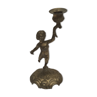 Old cherub brass candle holder