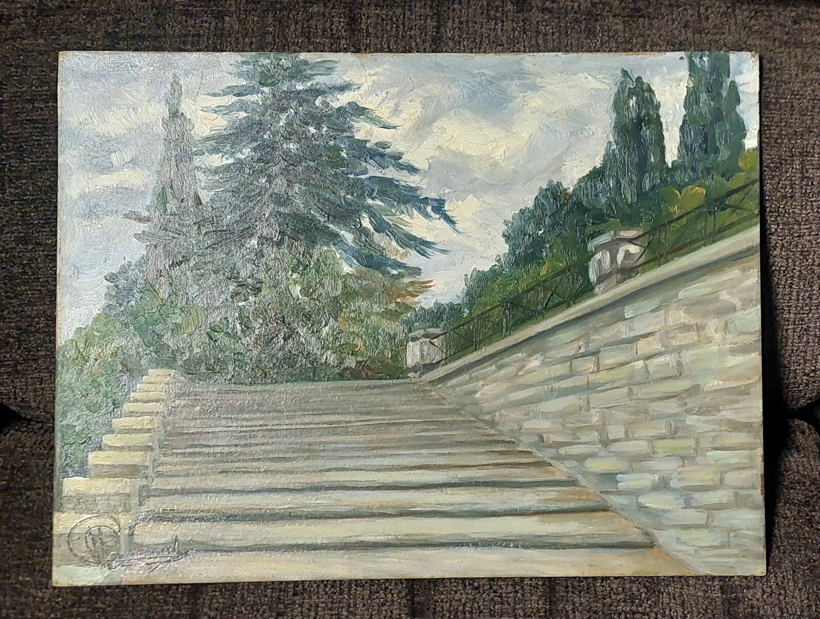 Oil painting "The ramps at San Niccolò" Florence, signed early 1900