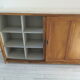 Furniture vintage skateboard straight out of an old shop, tray polished finishing bleached oak, the wax Cabinet medium oak, 2 sliding doors.