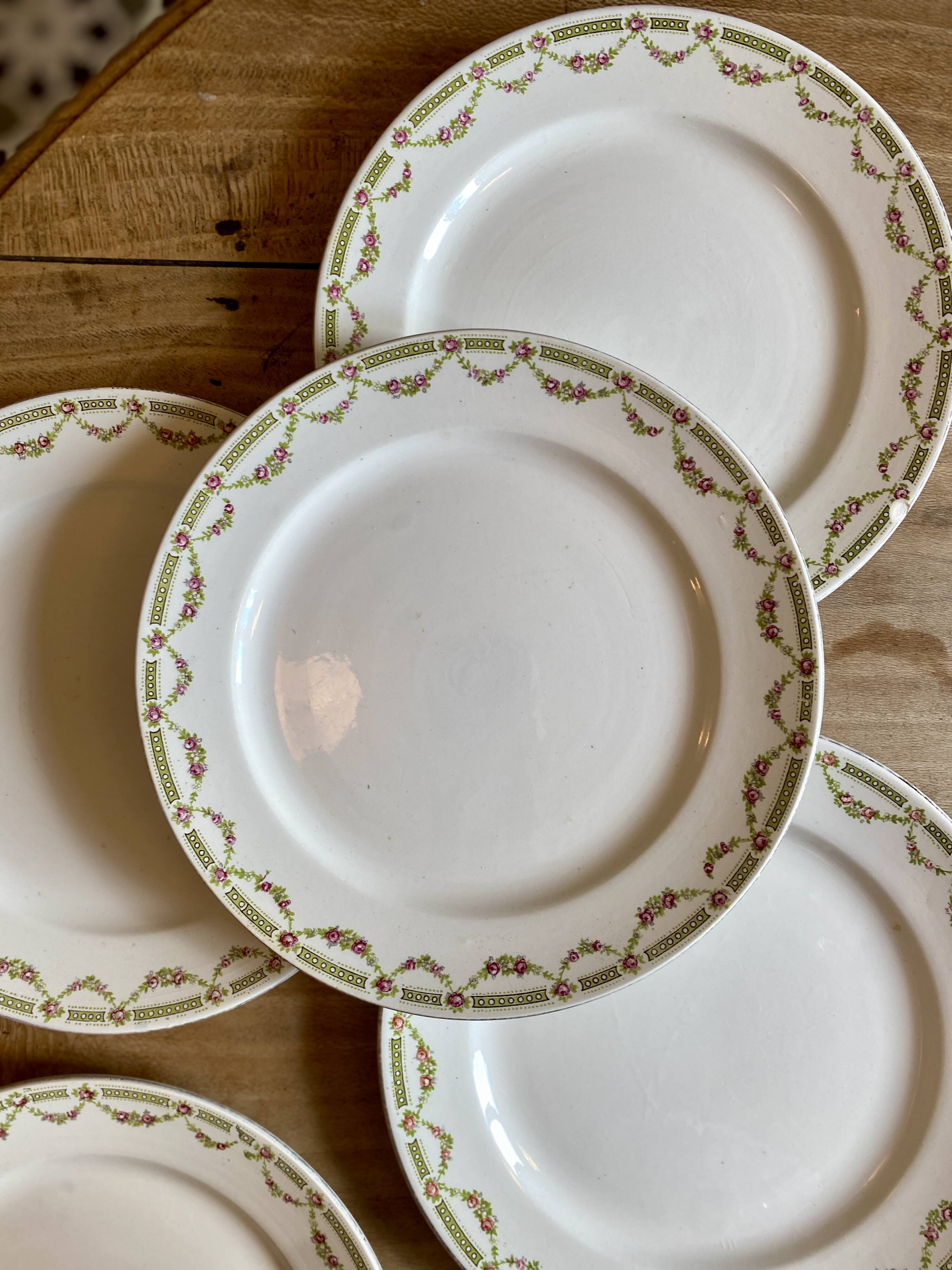 Set of 6 vintage flat ironstone plates - Sarreguemines