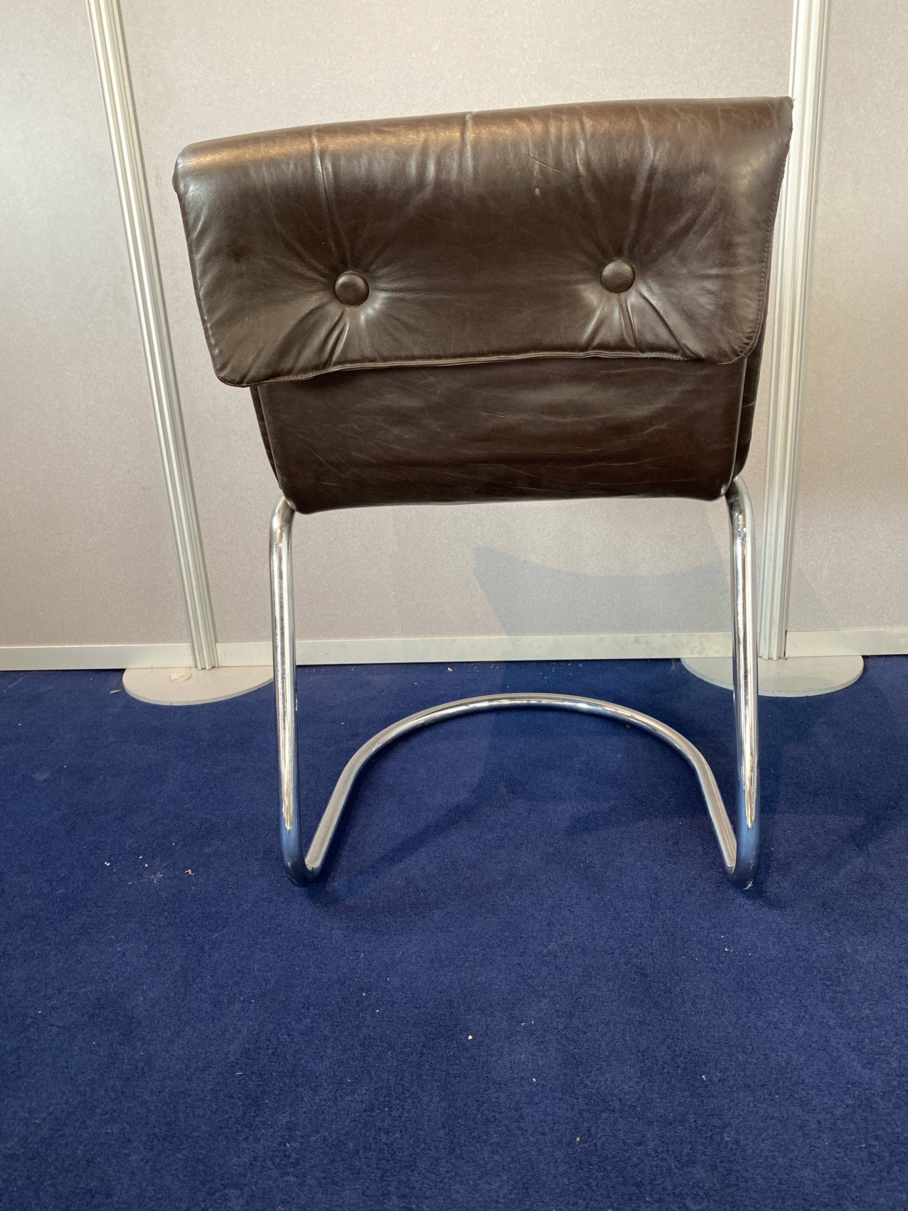 Set of 4 leather and chrome chairs