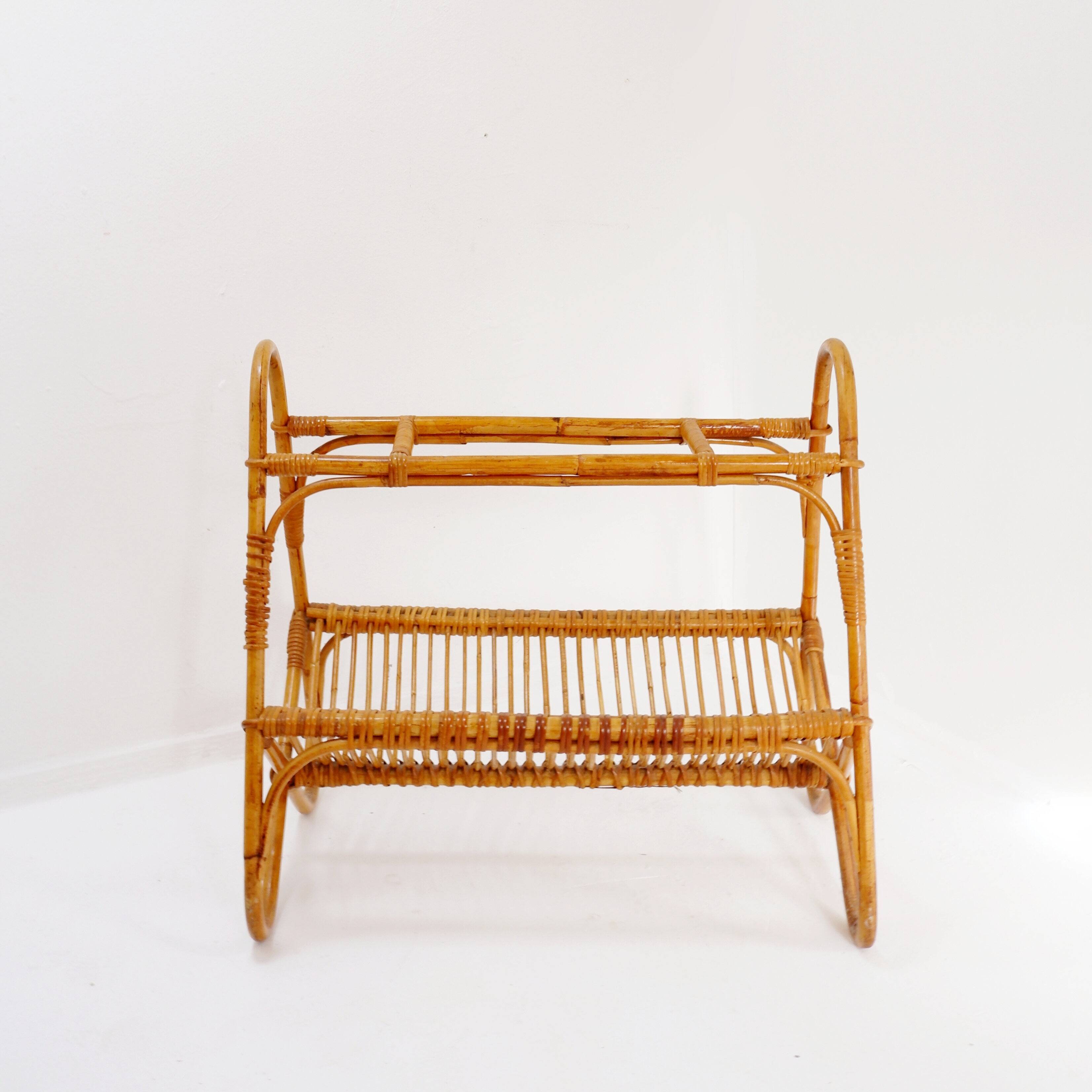 Vintage rattan magazine rack, Netherlands, 1960s