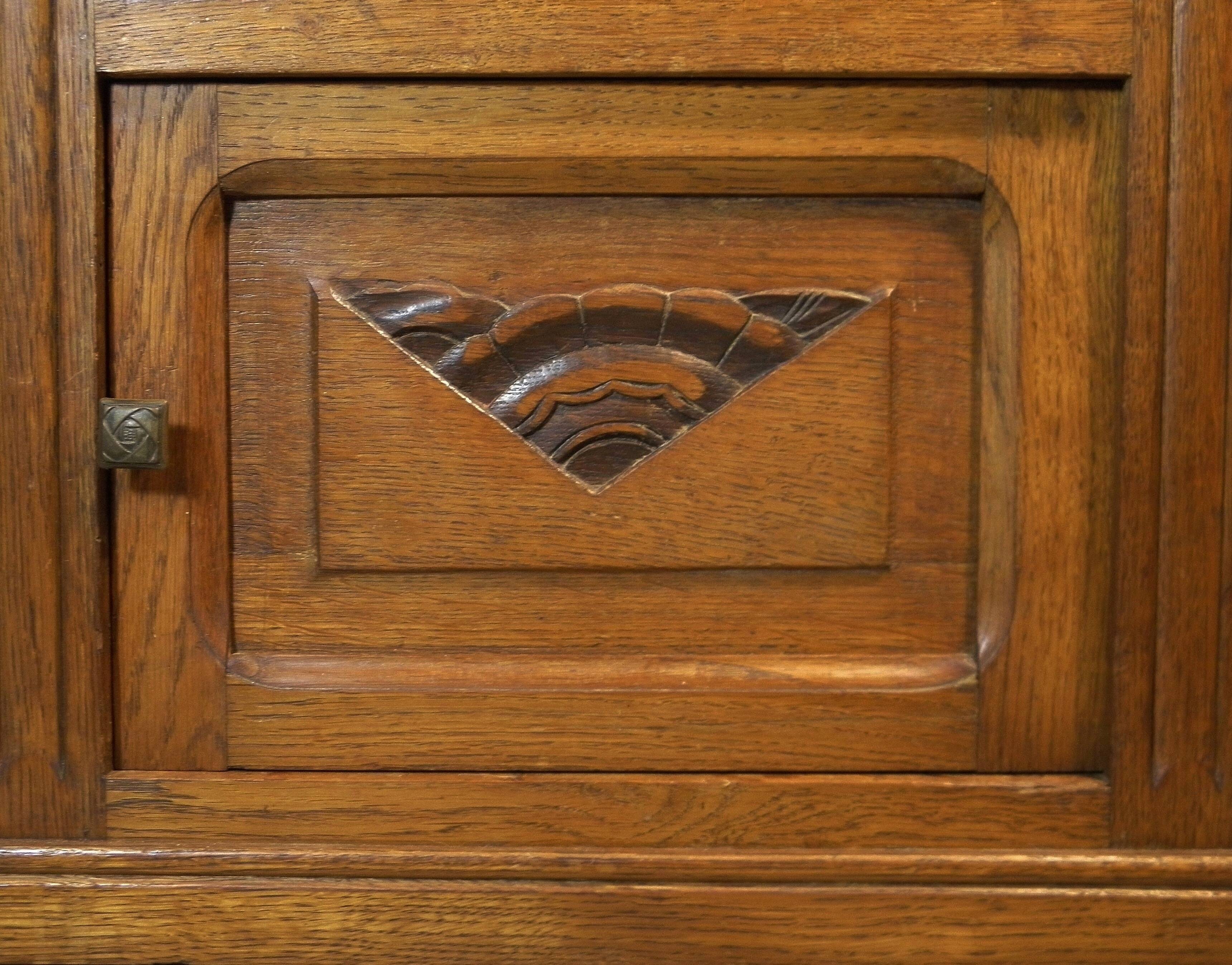 Art Deco oak and marble bedside table