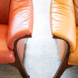 Frau sofas in cognac and burgundy leather, 1980s/90s, set of 2