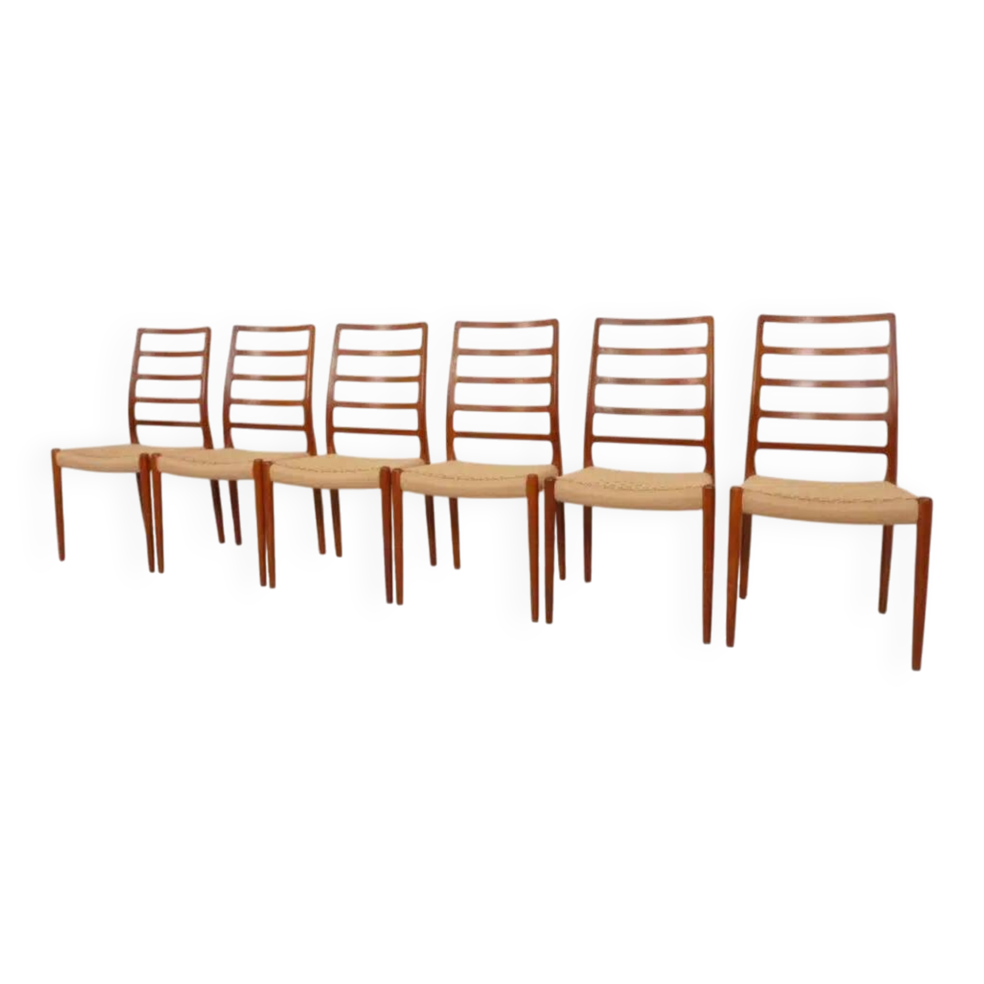 6 x vintage dining chairs | Niels Otto Møller | Model 82 | Papercord | Teak