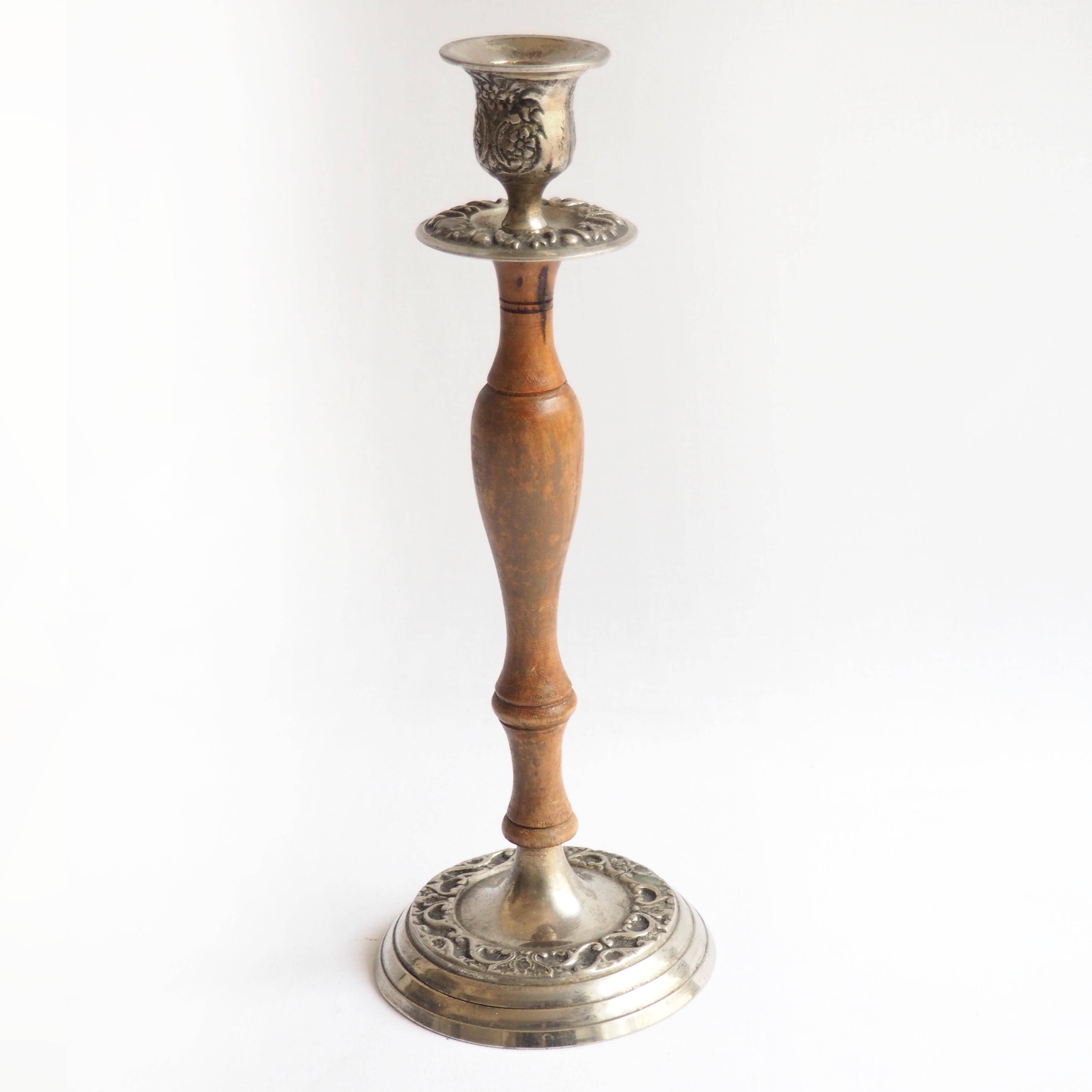 Sculpted wood and metal candle holder