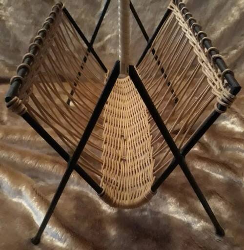 1970s rattan magazine rack