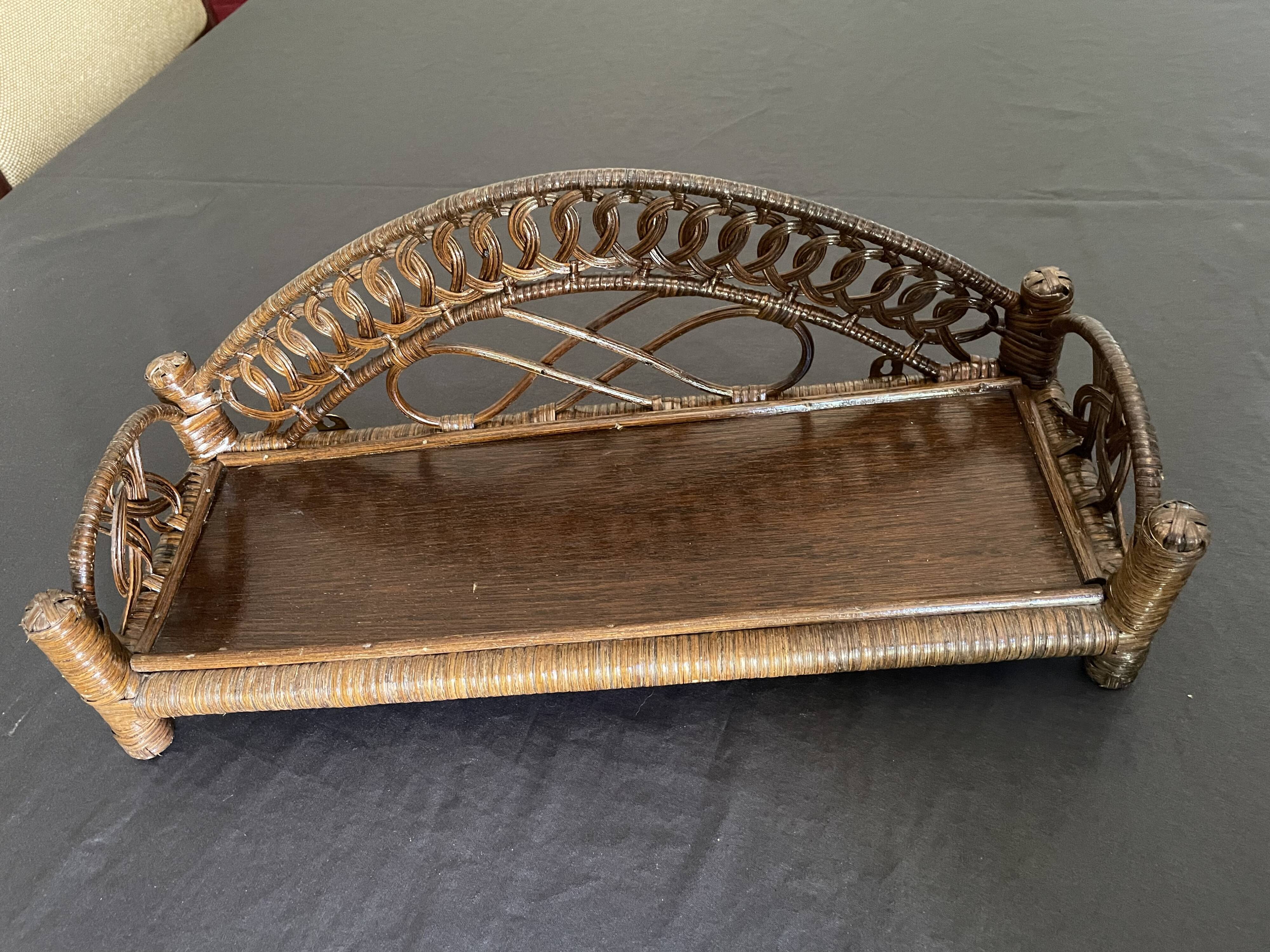 Brown rattan wall shelf