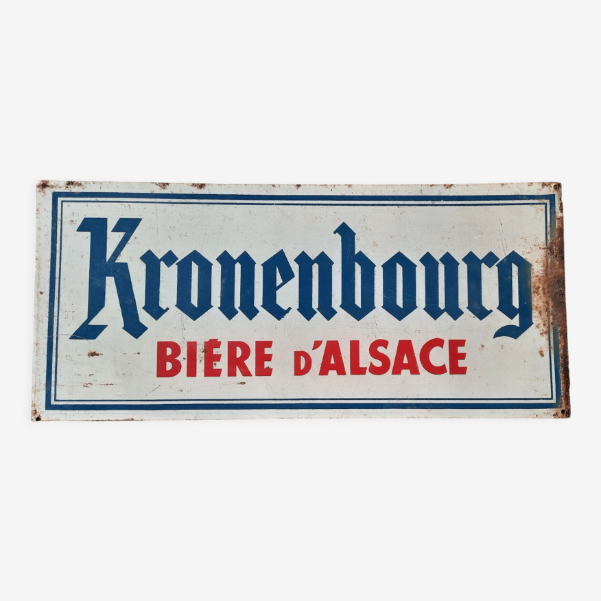 Ancienne plaque en tôle "Kronenbourg Bière d'Alsace" 30x67cm 1950 | Selency