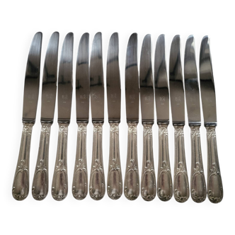 12 couteaux de table en métal argenté soh