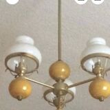 Vintage brass pendant light with opaline porcelain from the 1950s.