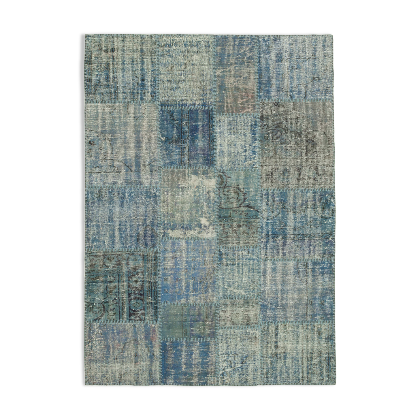 Handmade oriental contemporary 176 cm x 247 cm blue patchwork carpet