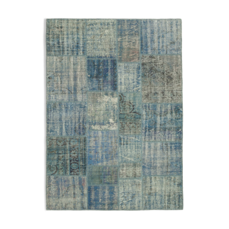 Handmade oriental contemporary 176 cm x 247 cm blue patchwork carpet