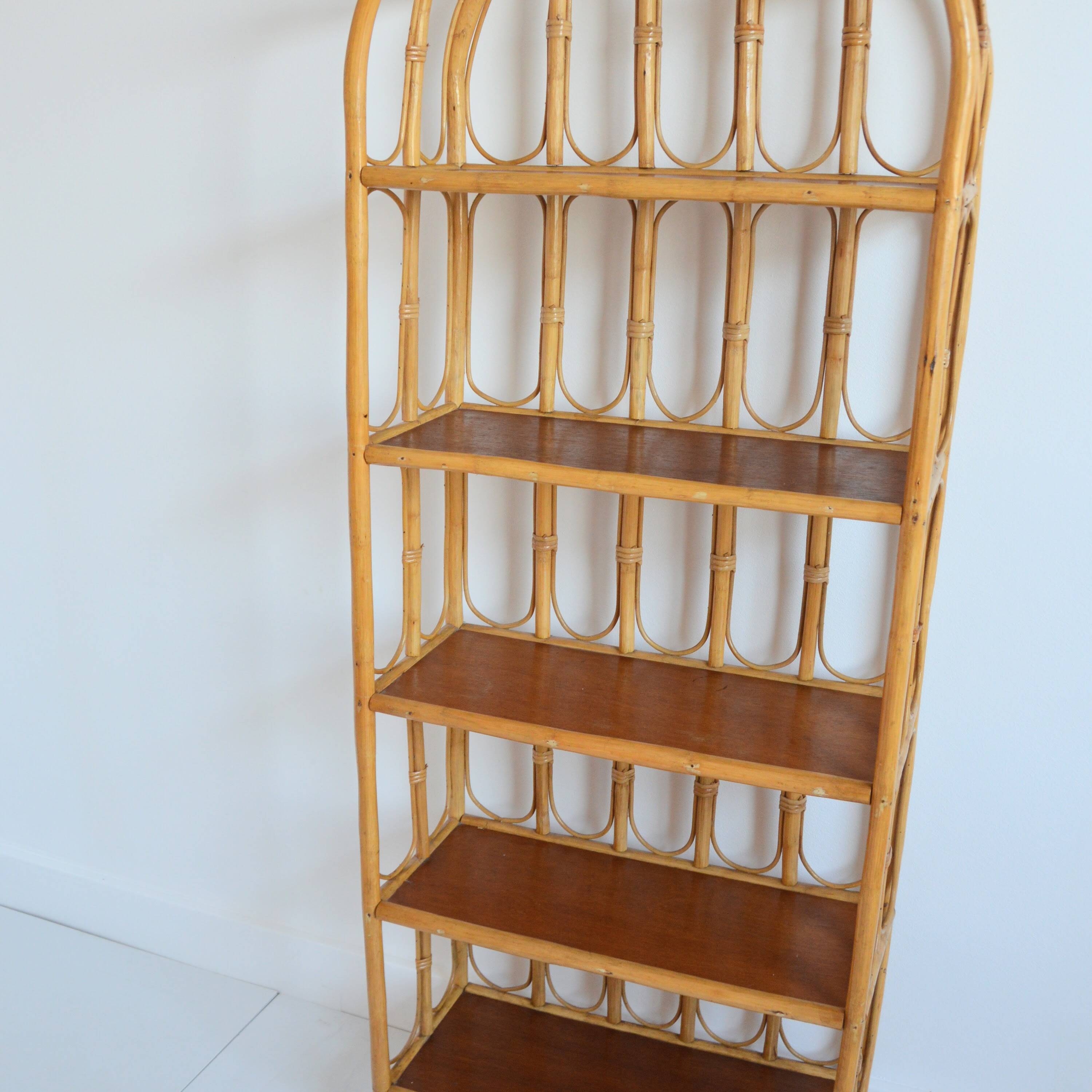 Library / Free-standing shelf in bamboo and rattan 1960s
