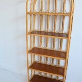 Library / Free-standing shelf in bamboo and rattan 1960s