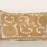 Uzbek Faded Yellow Suzani Cushion Cover, Suzani Pillow Case Made from a 19th Century Suzani, Mid