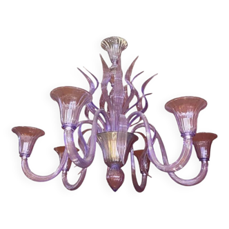 Contemporary Wisteria "Glicine" Murano Style Glass Leaf Chandelier