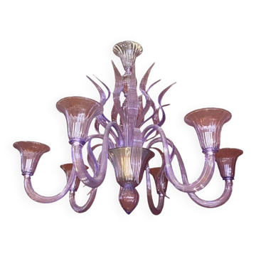 Lustre contemporain en verre de Murano à feuilles de glycine « Glicine ».