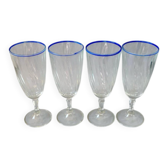 blue trimmed footed glasses