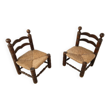 Chaises pour enfants brutalistes Charles Dudouyt (attr), lot de 2, années 1960