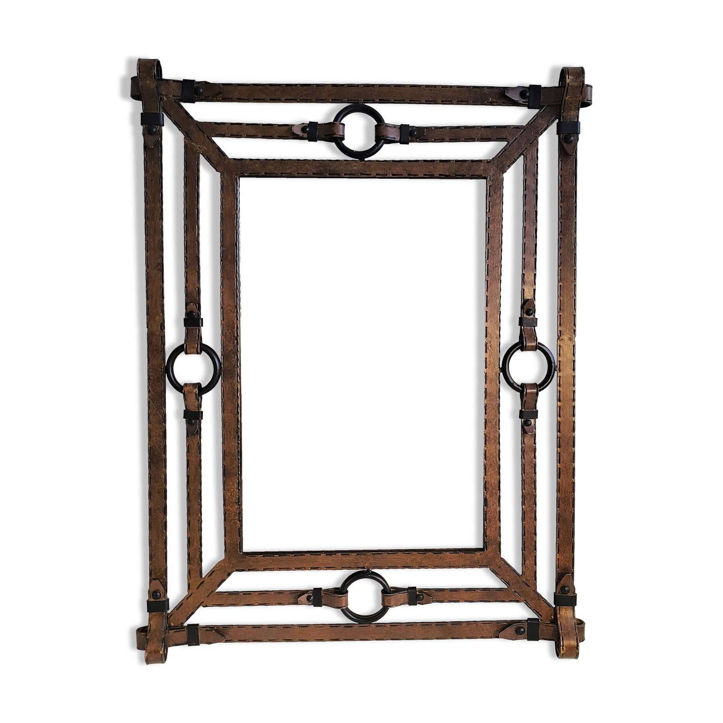 Mirror Jean-Pierre Ryckaert Leather effect, France 1960s