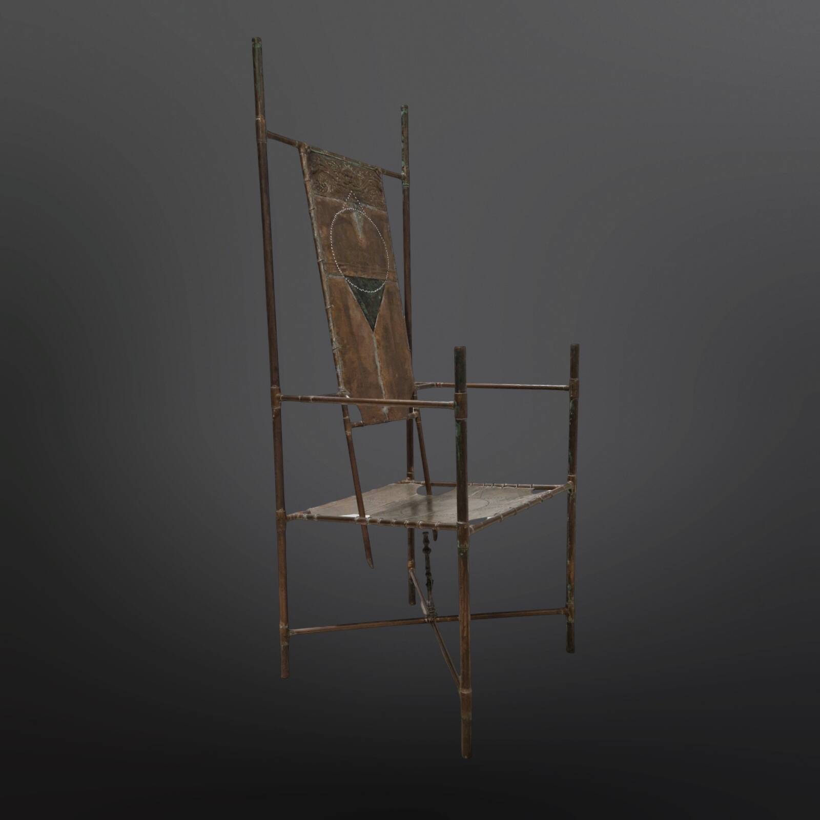 Copper and brass throne chair by Cor de Ree, Netherlands 1990