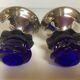 Pair of cobalt blue tulip-base candlesticks