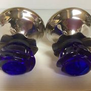Pair of cobalt blue tulip-base candlesticks