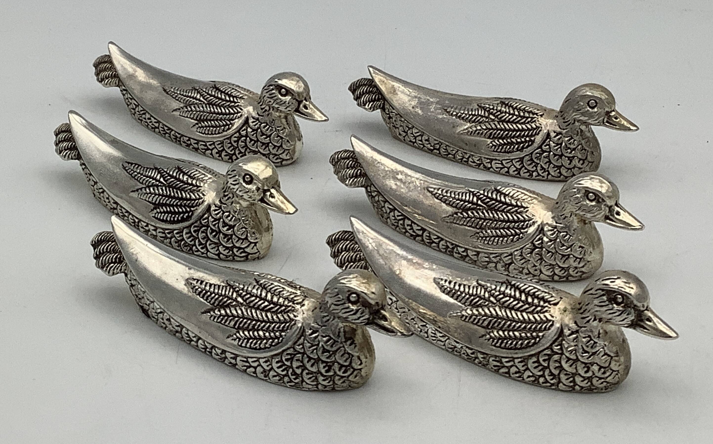 Set of 6 Vintage Duck-Shaped Silver-Plated Knife Rests SILEA