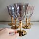 Ensemble de 6 verres à vin à tige en or irisé arlequin du milieu du siècle