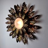 Floral wall lamp sun, golden metal, italy, 1970