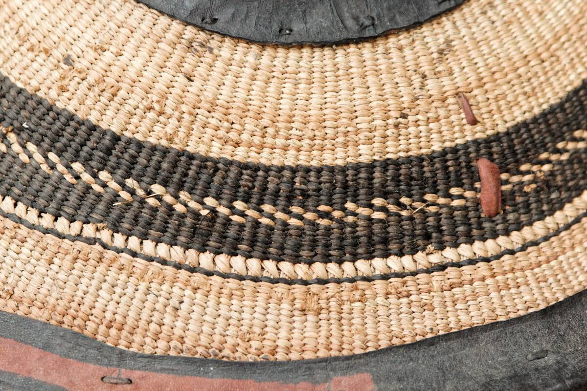 Lot of 3 straw and leather hats, Fulani people, Mali